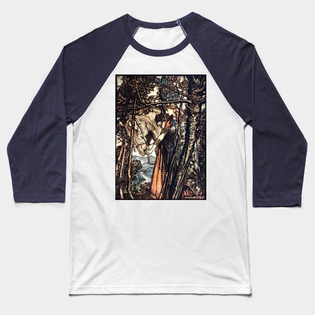 Brunnhilde Going to the Cave - Rhinegold and the Valkyries, Arthur Rackham Baseball T-Shirt by forgottenbeauty